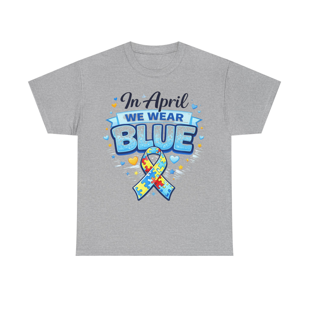 In April We Wear Blue Autism Awareness Shirt Puzzle Ribbon Tee Neurodiversity Shirt Autism Mom Dad Support Shirt Gift