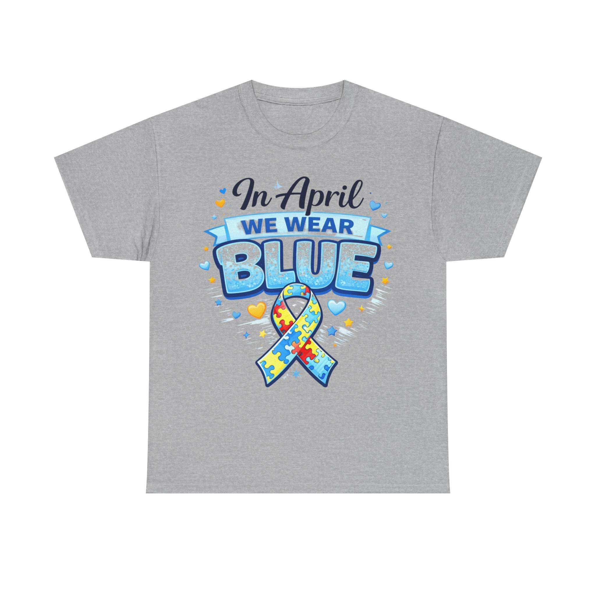 In April We Wear Blue Autism Awareness Shirt Puzzle Ribbon Tee Neurodiversity Shirt Autism Mom Dad Support Shirt Gift