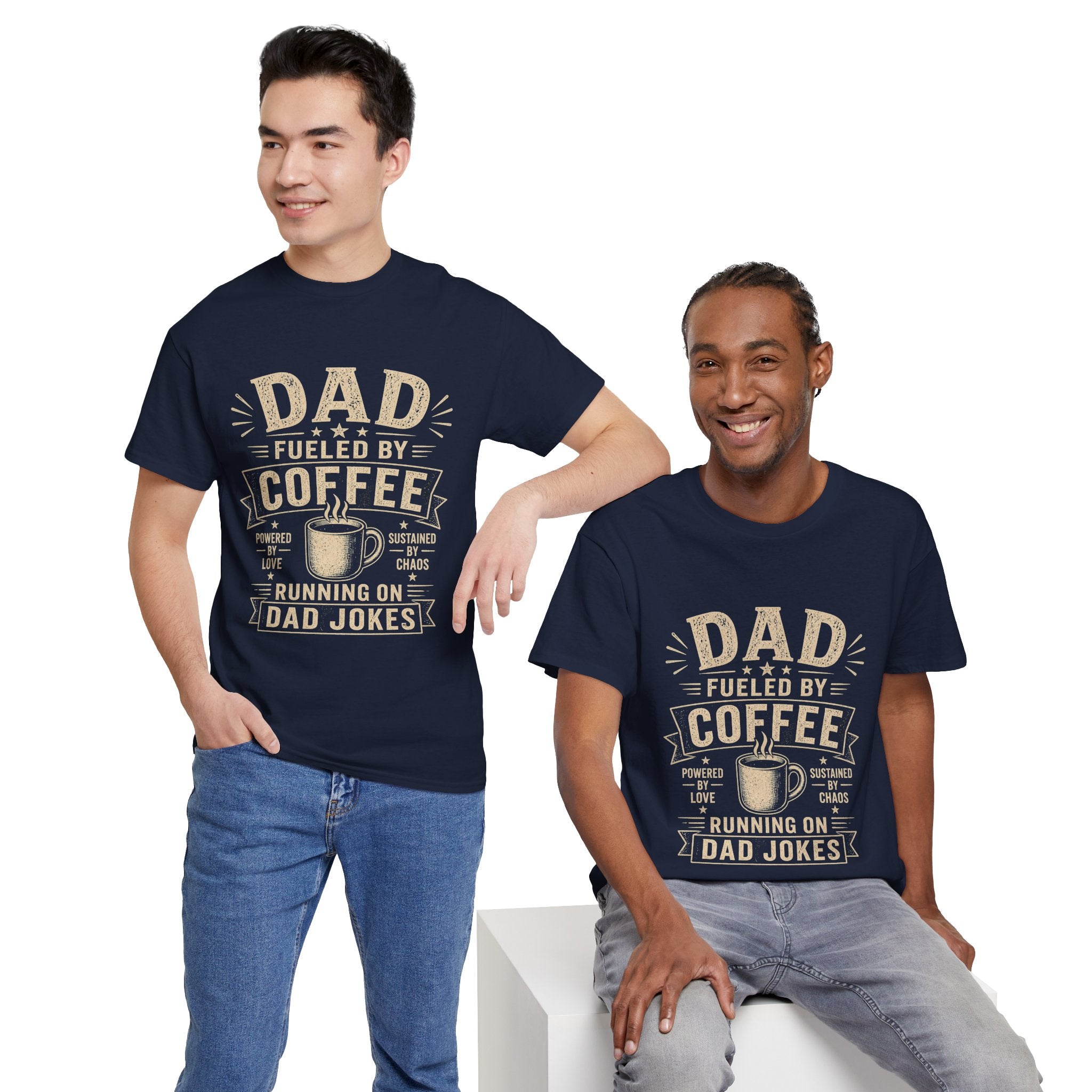Dad Fueled By Coffee Running On Dad Jokes T-Shirt | Funny Father's Day Gift