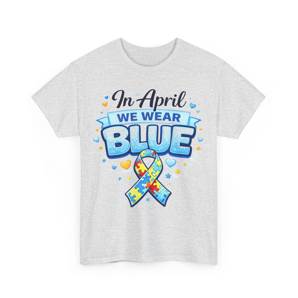In April We Wear Blue Autism Awareness Shirt Puzzle Ribbon Tee Neurodiversity Shirt Autism Mom Dad Support Shirt Gift