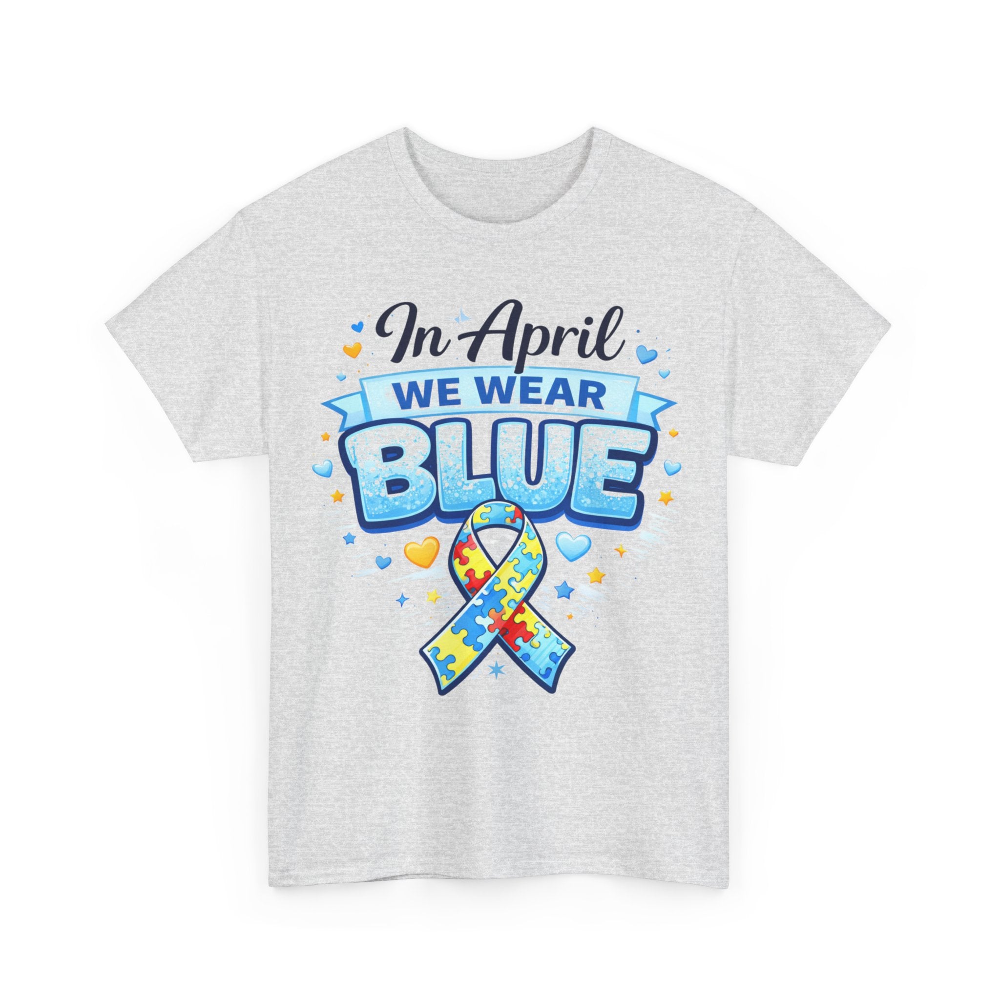 In April We Wear Blue Autism Awareness Shirt Puzzle Ribbon Tee Neurodiversity Shirt Autism Mom Dad Support Shirt Gift