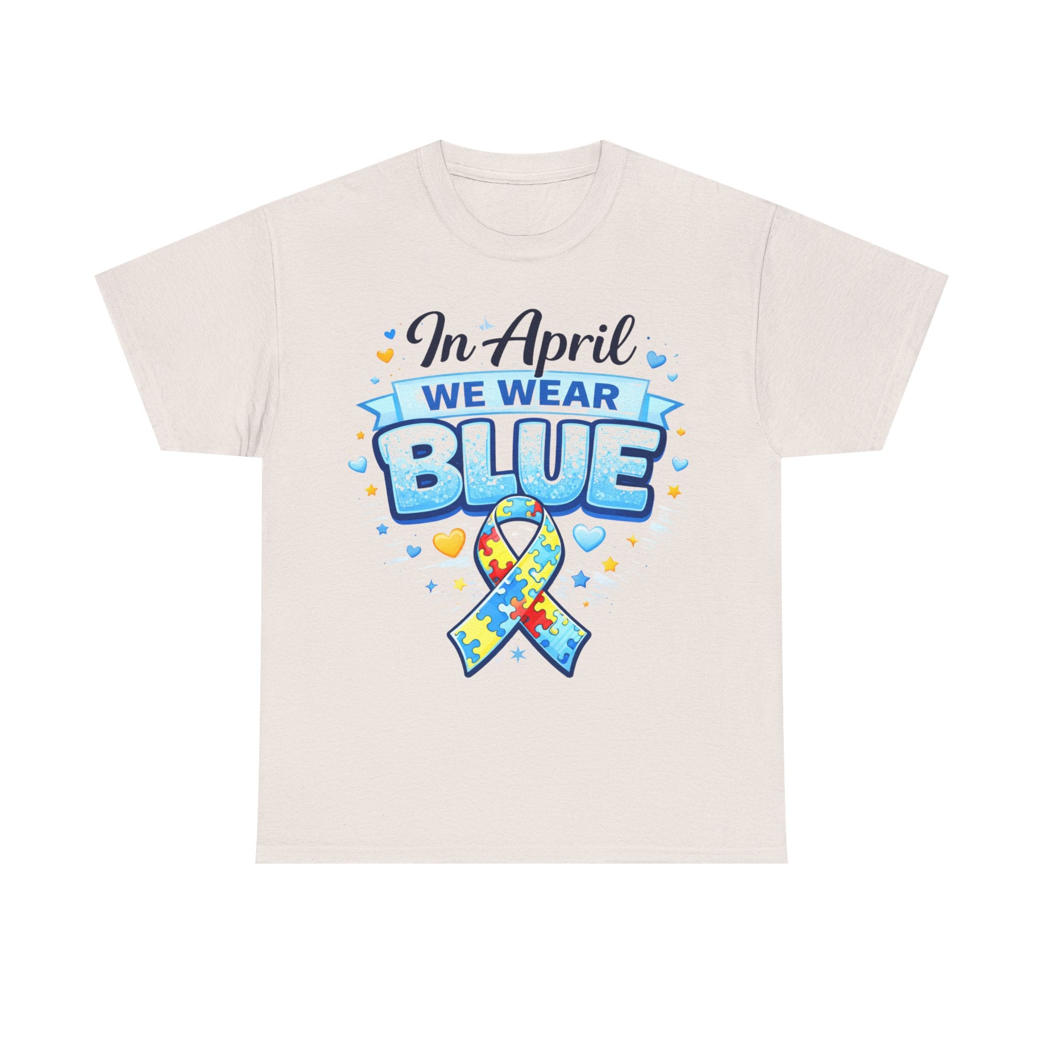 In April We Wear Blue Autism Awareness Shirt Puzzle Ribbon Tee Neurodiversity Shirt Autism Mom Dad Support Shirt Gift