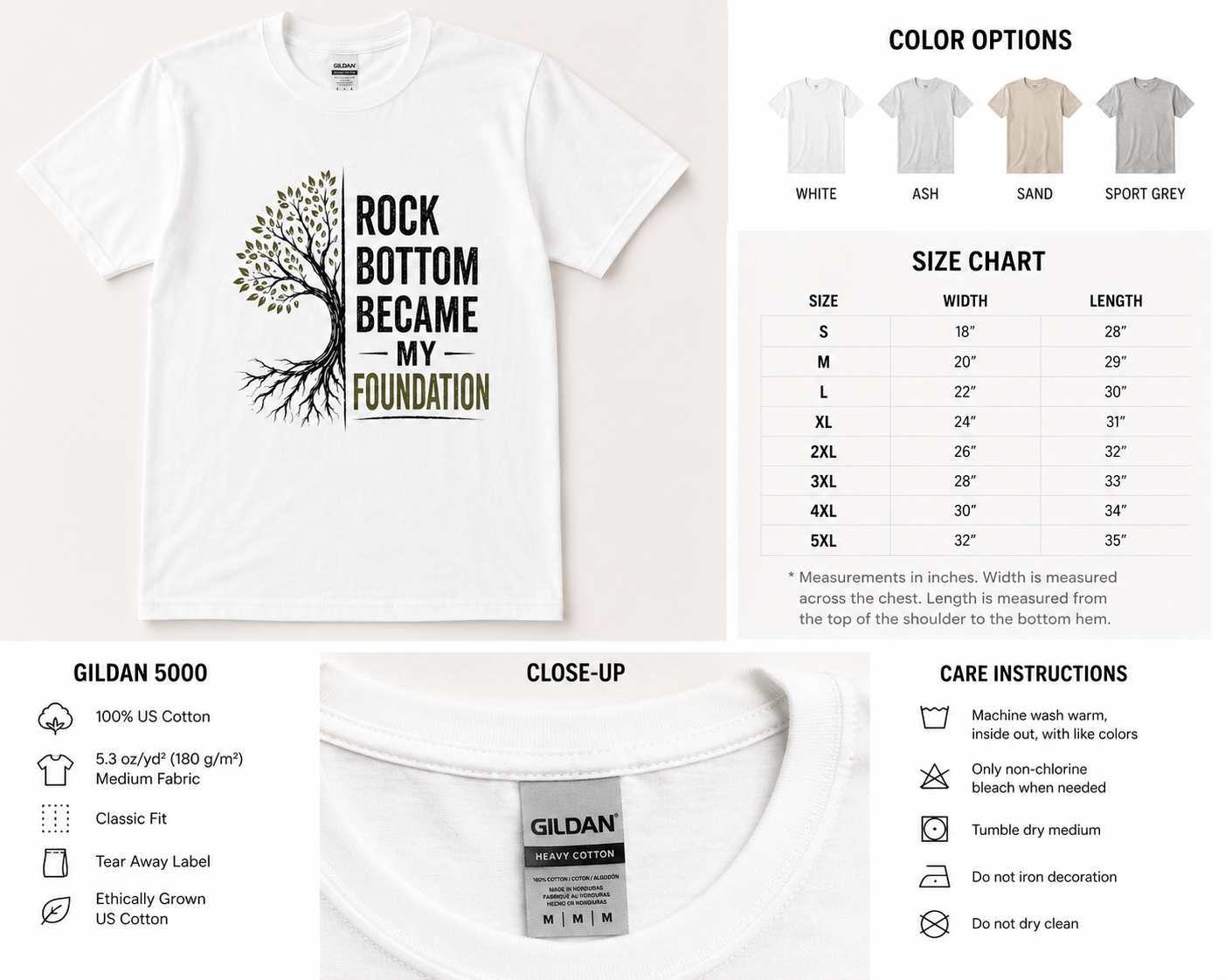 T-Shirt — "Rock Bottom Became My Foundation" Inspirational Tee