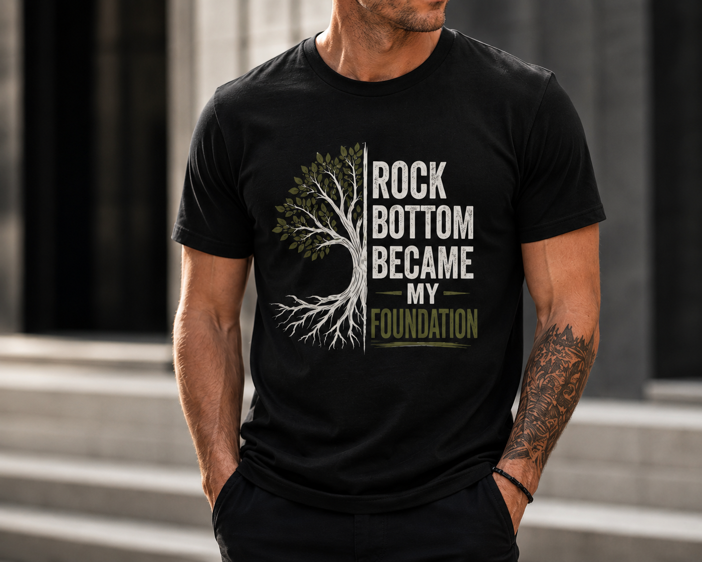 T-Shirt — "Rock Bottom Became My Foundation" Inspirational Tee