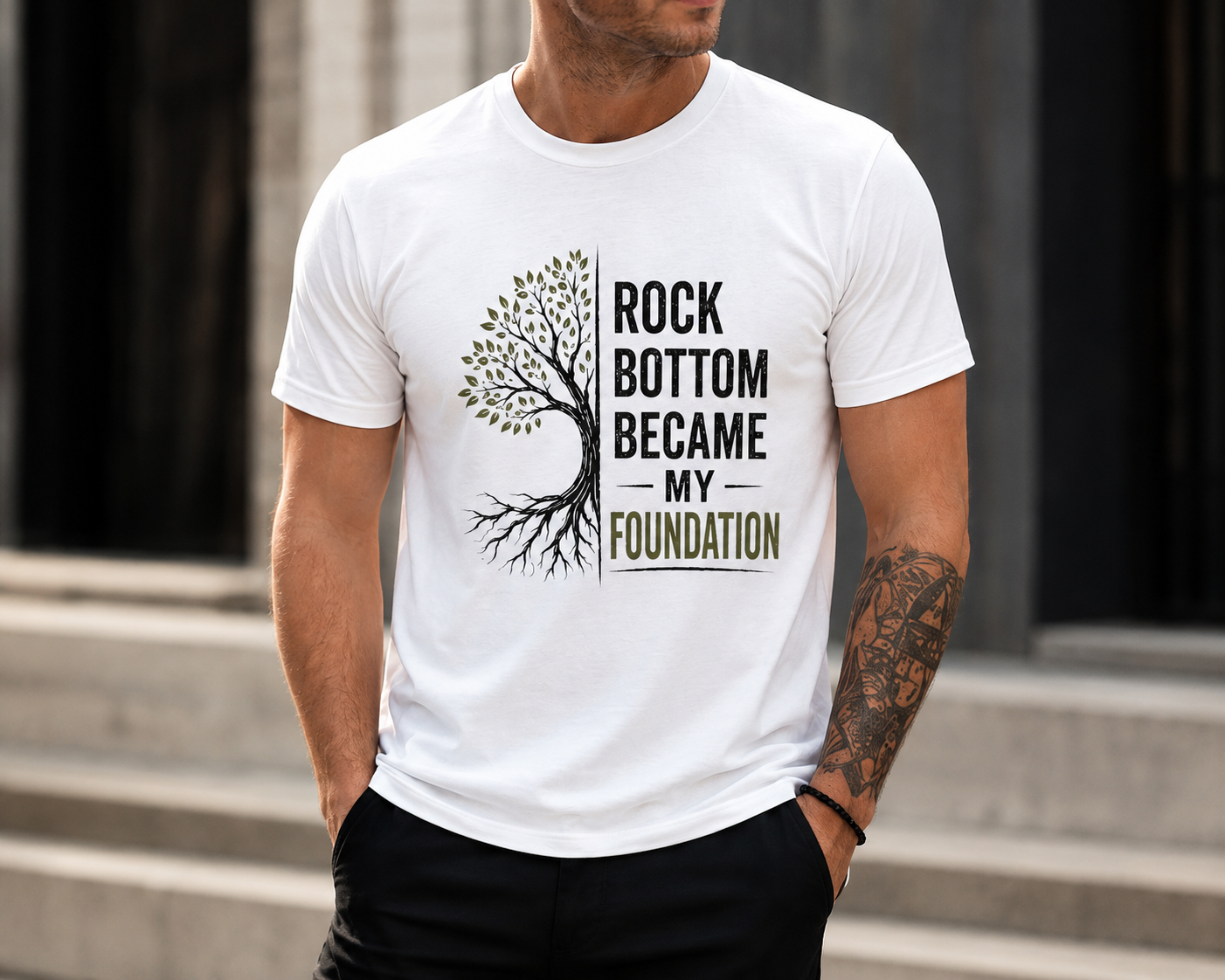 T-Shirt — "Rock Bottom Became My Foundation" Inspirational Tee