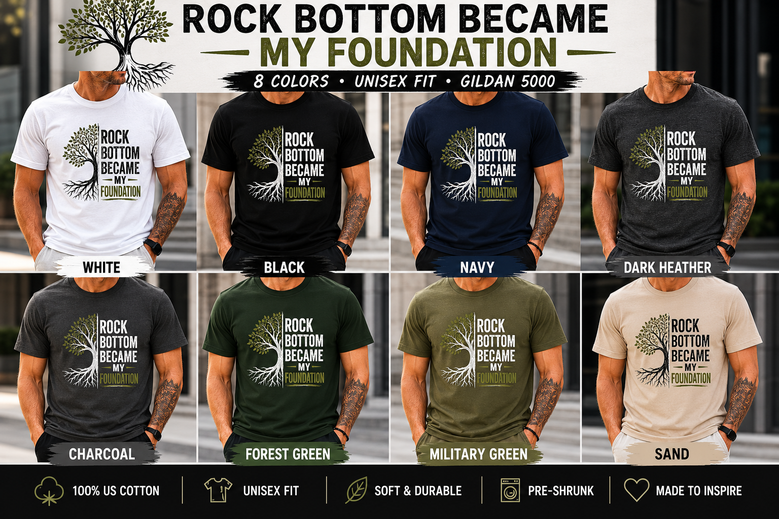 T-Shirt — "Rock Bottom Became My Foundation" Inspirational Tee