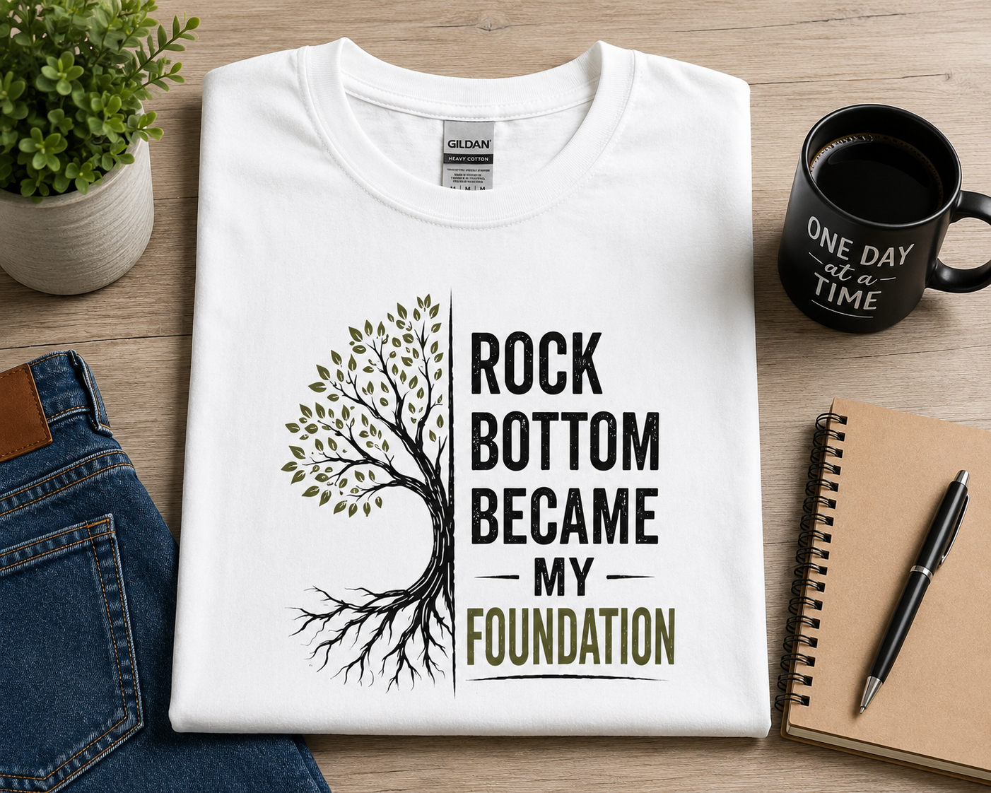 T-Shirt — "Rock Bottom Became My Foundation" Inspirational Tee