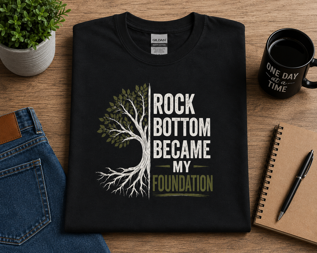 T-Shirt — "Rock Bottom Became My Foundation" Inspirational Tee