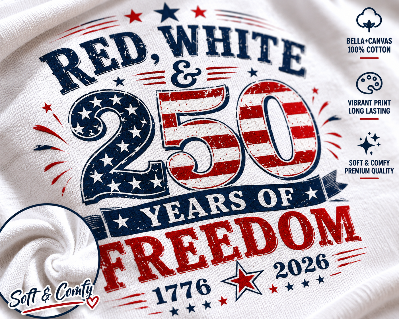 Red, White & 250 Years of Freedom 1776-2026 T-Shirt