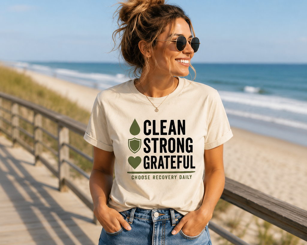 Recovery Tee — "Clean Strong Grateful" Inspirational Slogan T-Shirt