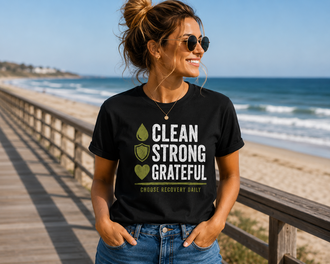 Recovery Tee — "Clean Strong Grateful" Inspirational Slogan T-Shirt