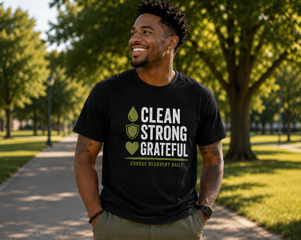Recovery Tee — "Clean Strong Grateful" Inspirational Slogan T-Shirt