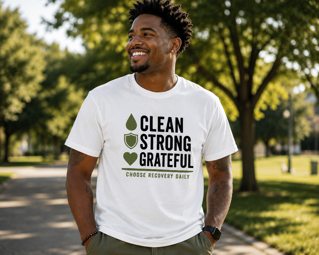 Recovery Tee — "Clean Strong Grateful" Inspirational Slogan T-Shirt