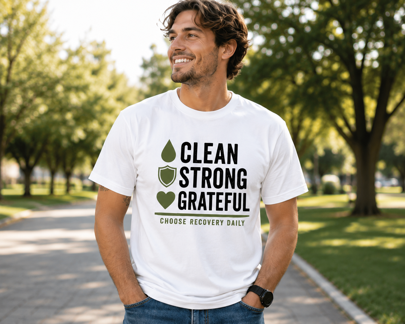 Recovery Tee — "Clean Strong Grateful" Inspirational Slogan T-Shirt