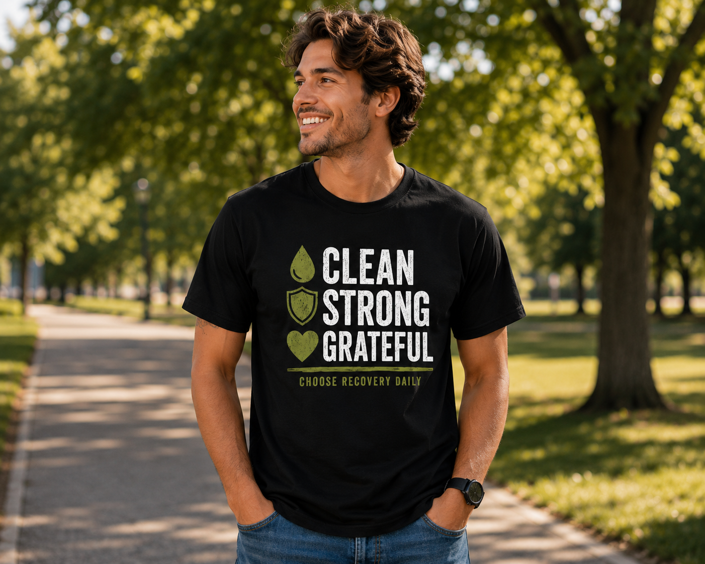 Recovery Tee — "Clean Strong Grateful" Inspirational Slogan T-Shirt