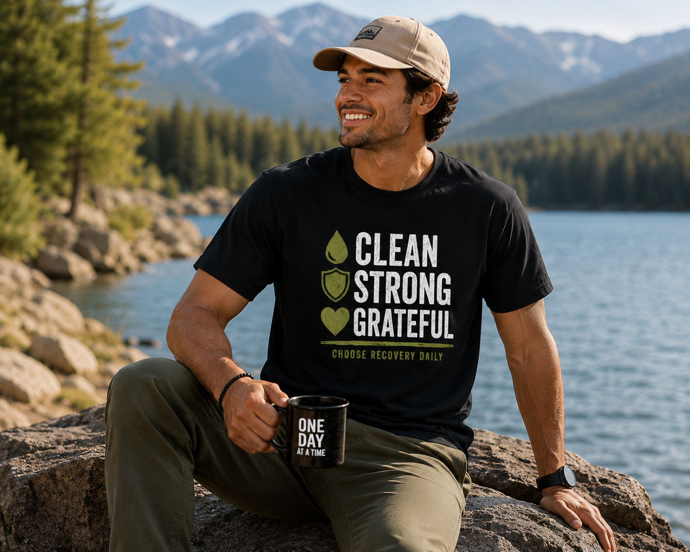 Recovery Tee — "Clean Strong Grateful" Inspirational Slogan T-Shirt