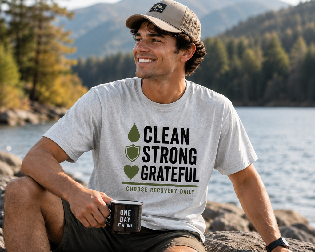 Recovery Tee — "Clean Strong Grateful" Inspirational Slogan T-Shirt