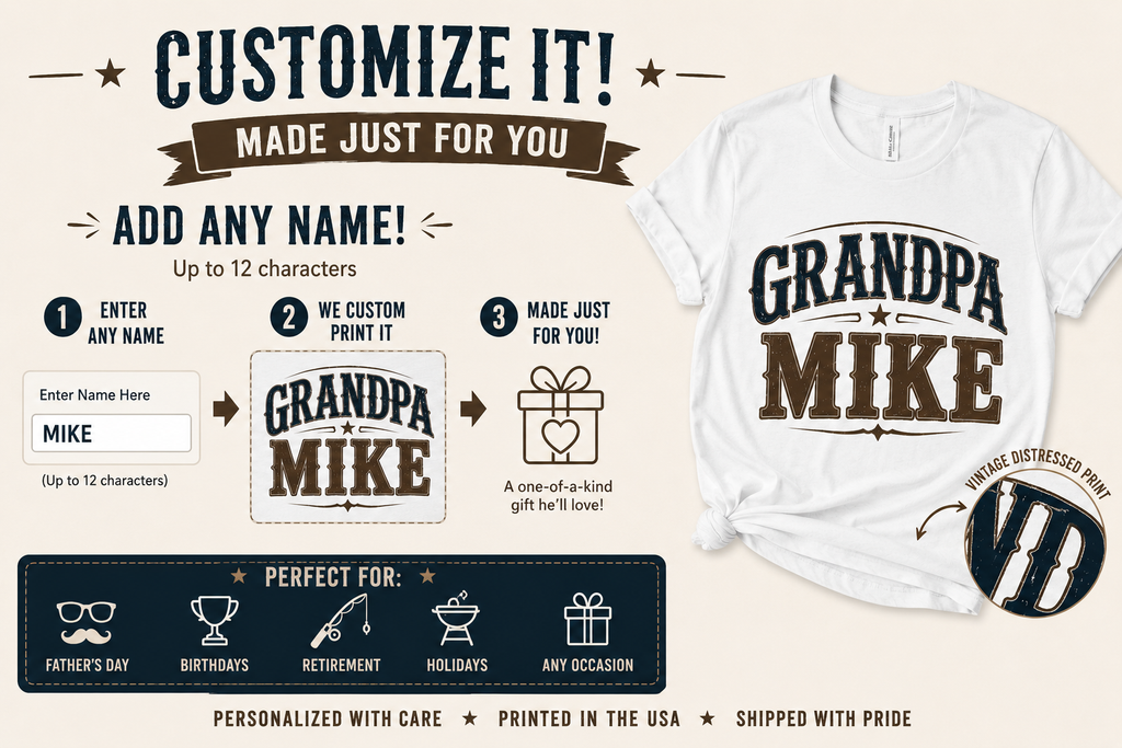 Personalized Grandpa Tee | Custom Name Vintage Western T-Shirt | Grandfather Gift