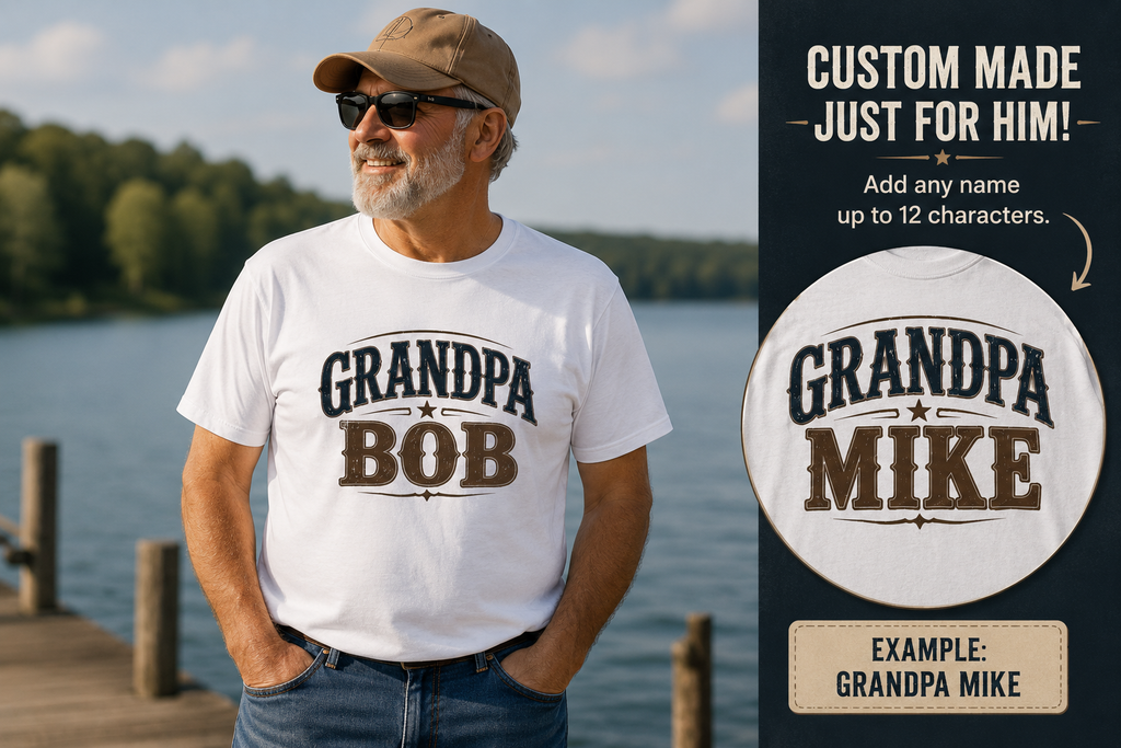 Custom grandpa name tee available in 8 colors