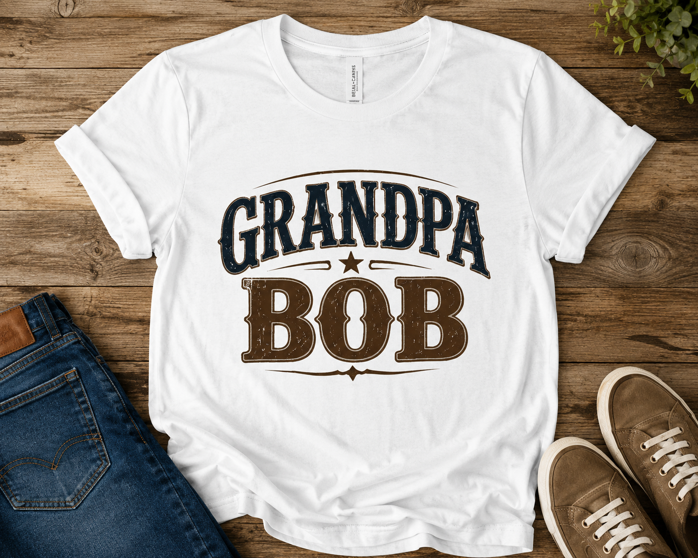 Personalized Grandpa shirt with vintage western lettering in white