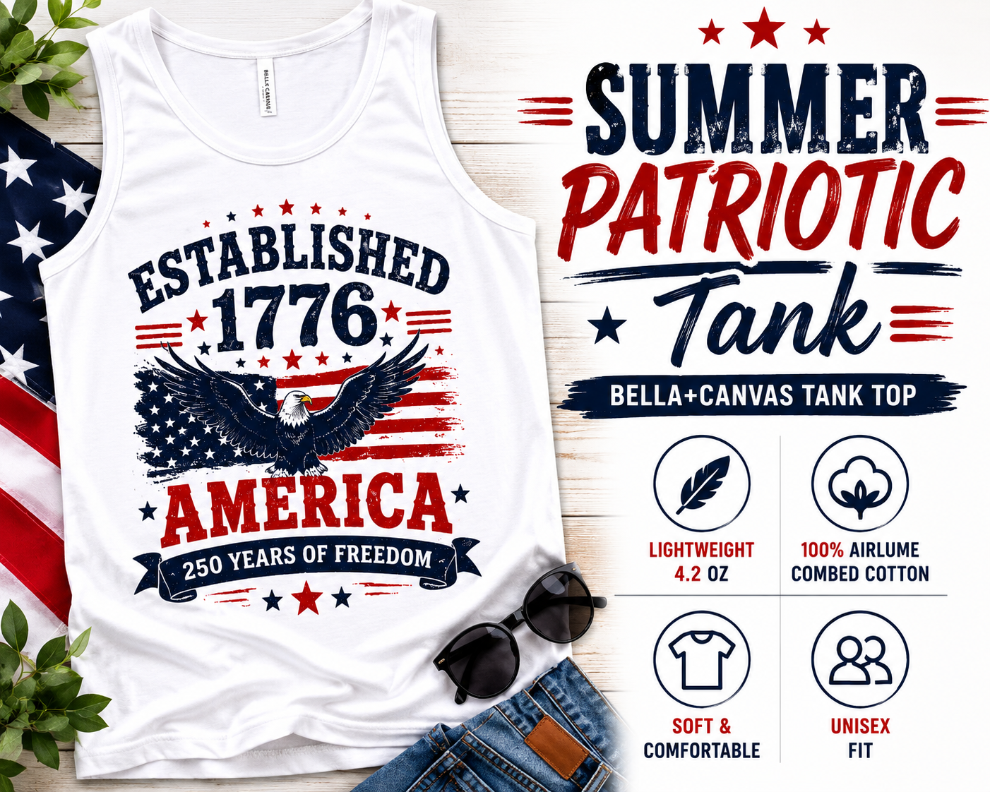 America Established 1776 Tank Top — Patriotic 4th of July Independence Day Tee