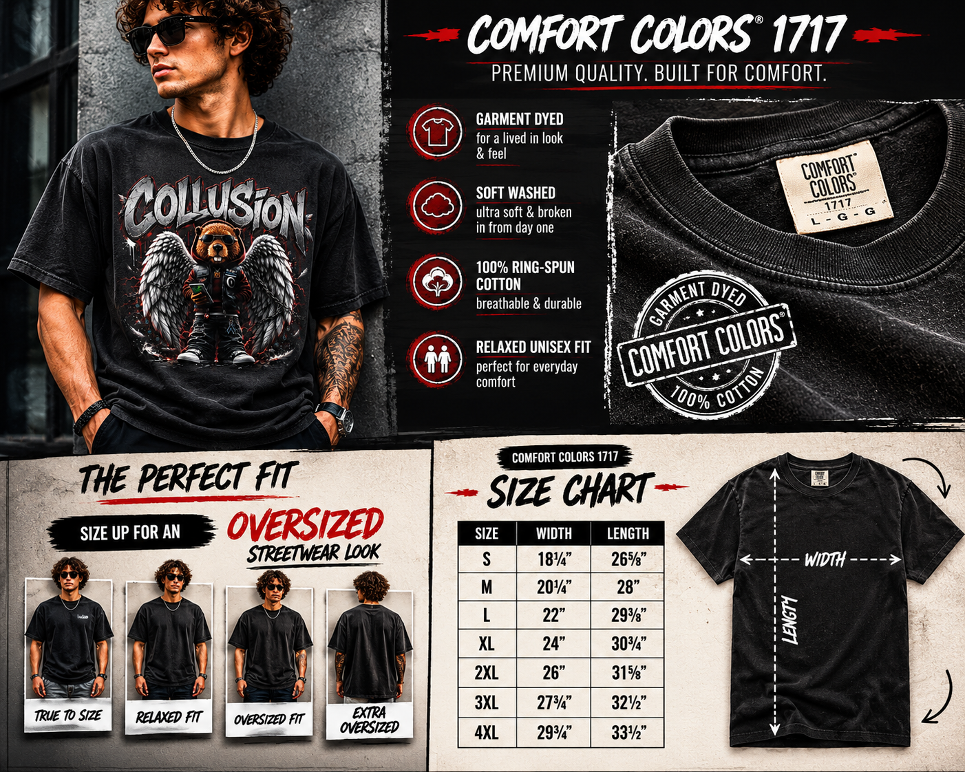 Bold political graphic tee with COLLUSION beaver design – garment-dyed, soft, broken-in feel from day one