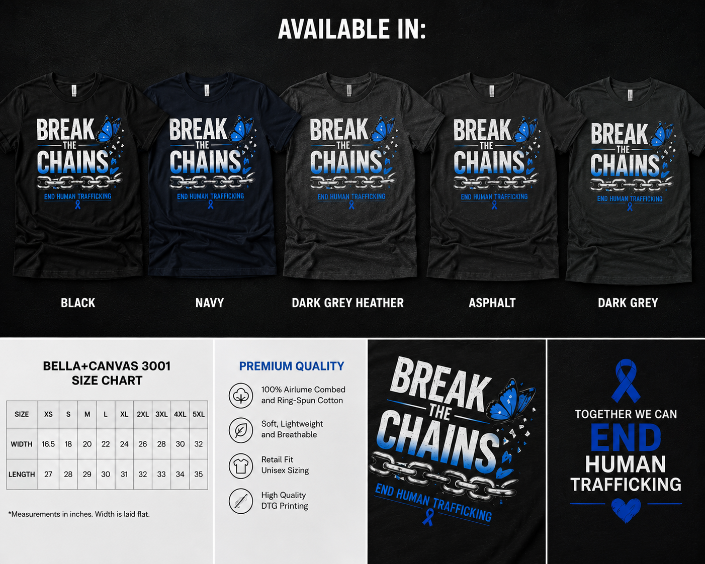 Break The Chains blue ribbon anti-trafficking awareness unisex t-shirt