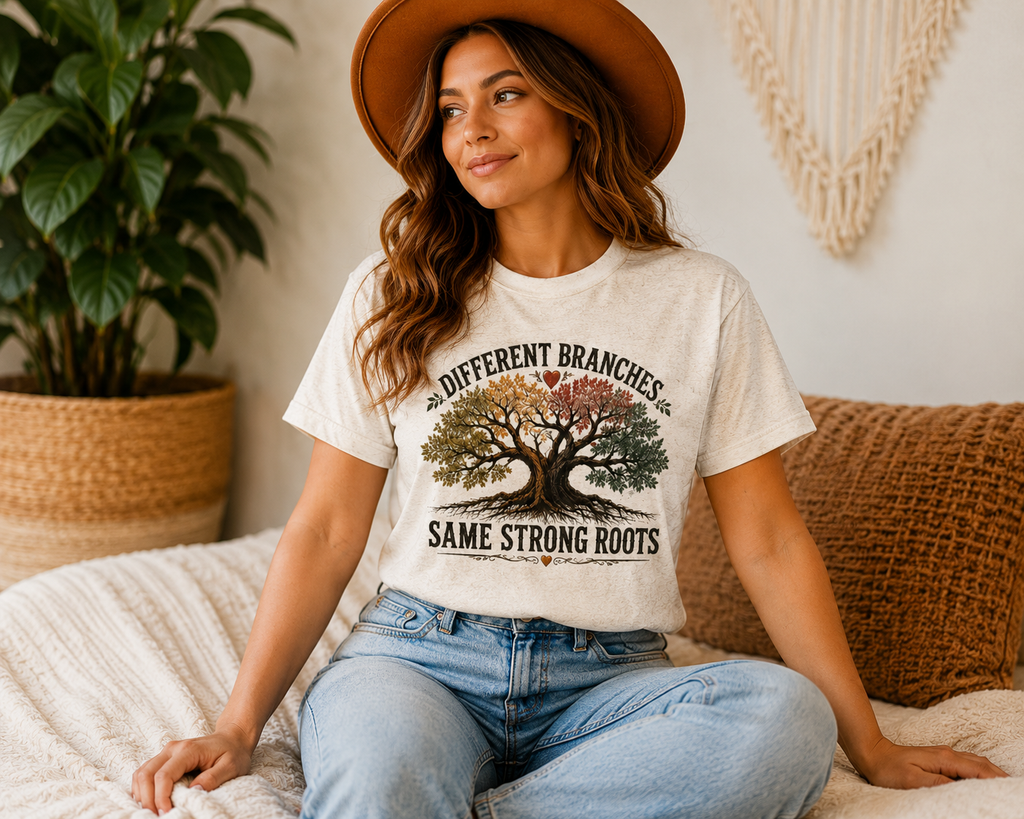 Family Tree Different Branches Same Strong Roots boho t-shirt