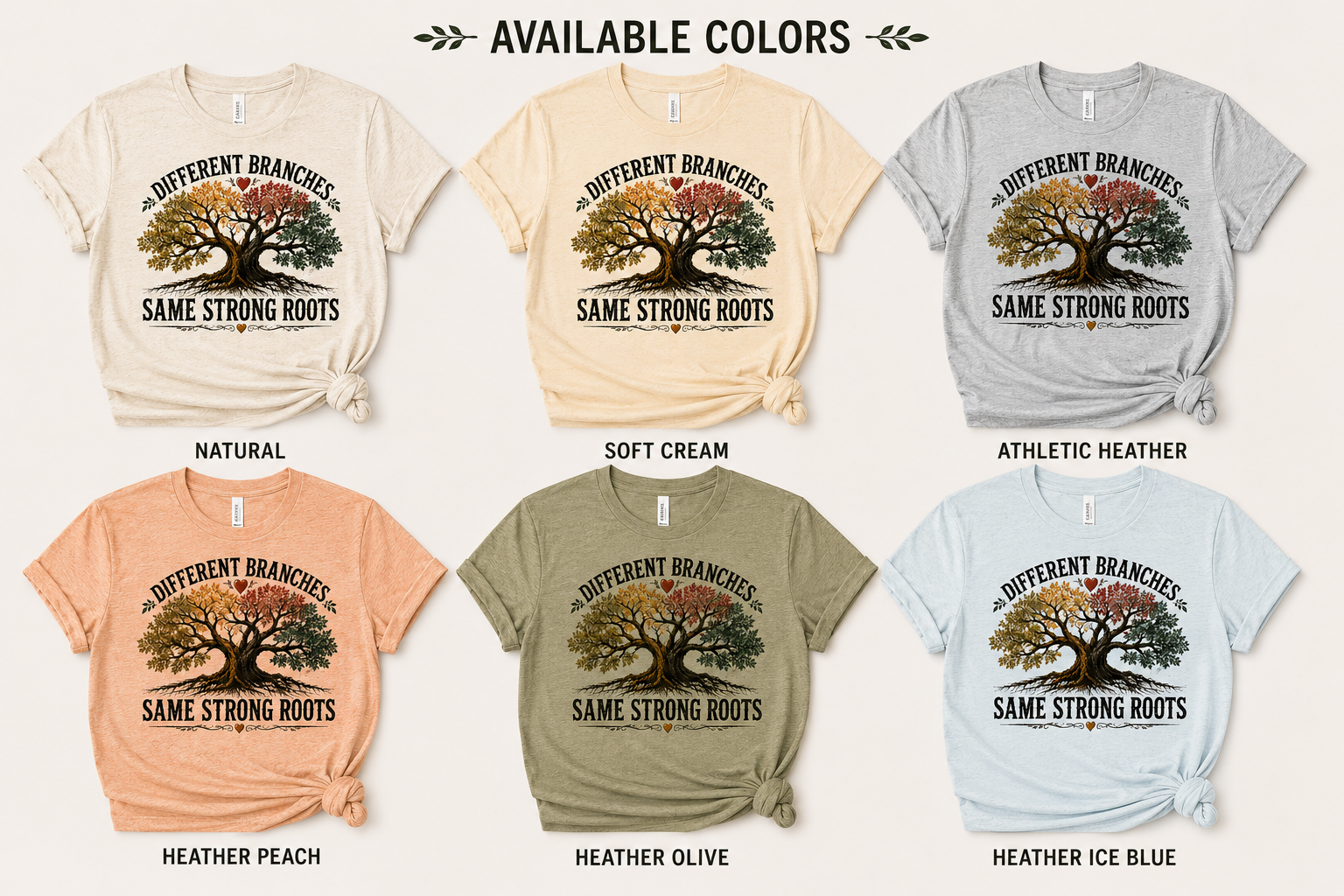 Family Tree Different Branches Same Strong Roots boho t-shirt