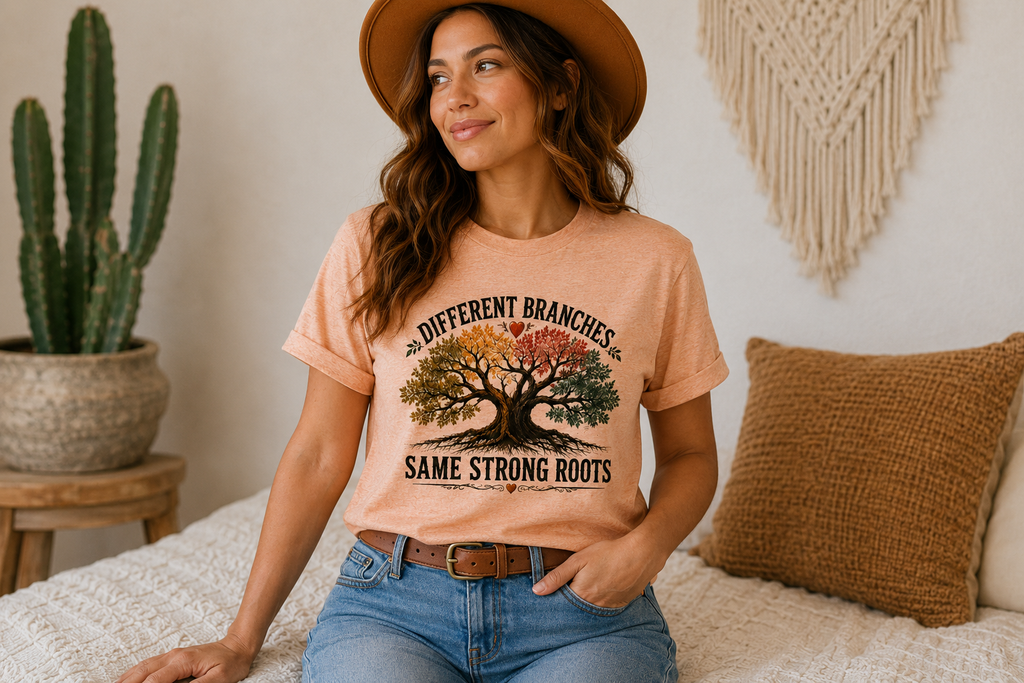 Family Tree Different Branches Same Strong Roots boho t-shirt