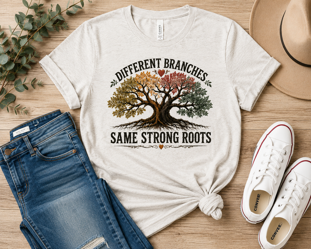 Family Tree Different Branches Same Strong Roots boho t-shirt