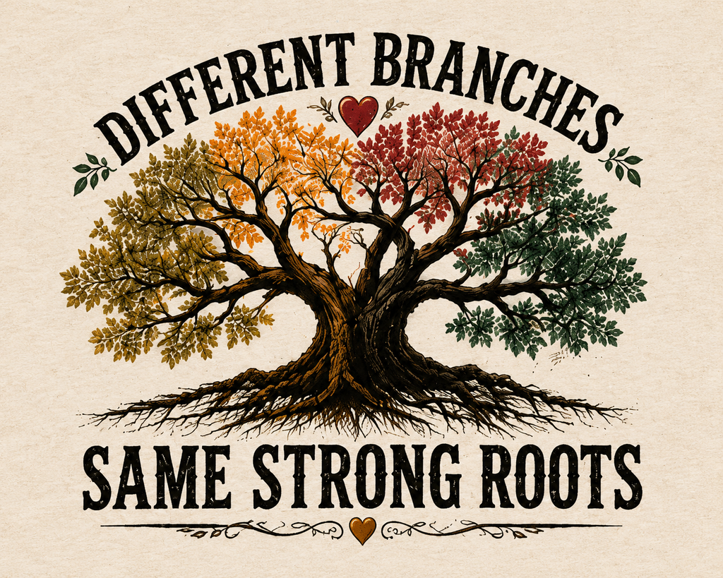 Family Tree Different Branches Same Strong Roots boho t-shirt