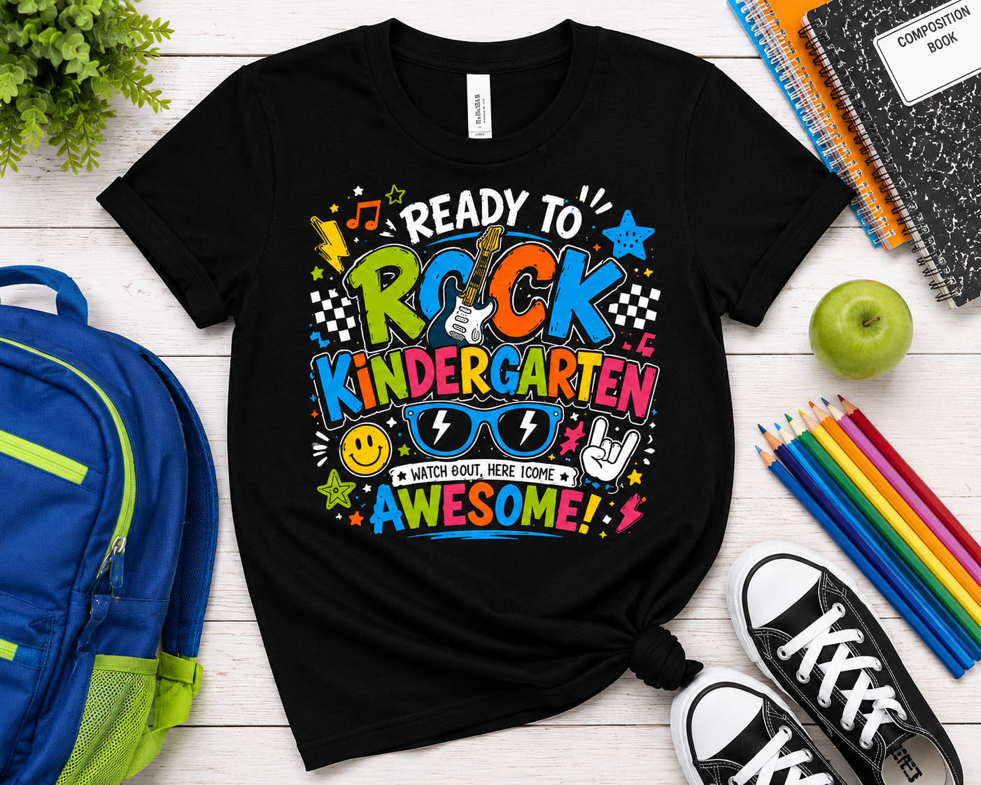 Ready To Rock Kindergarten first day of school kids graphic tee