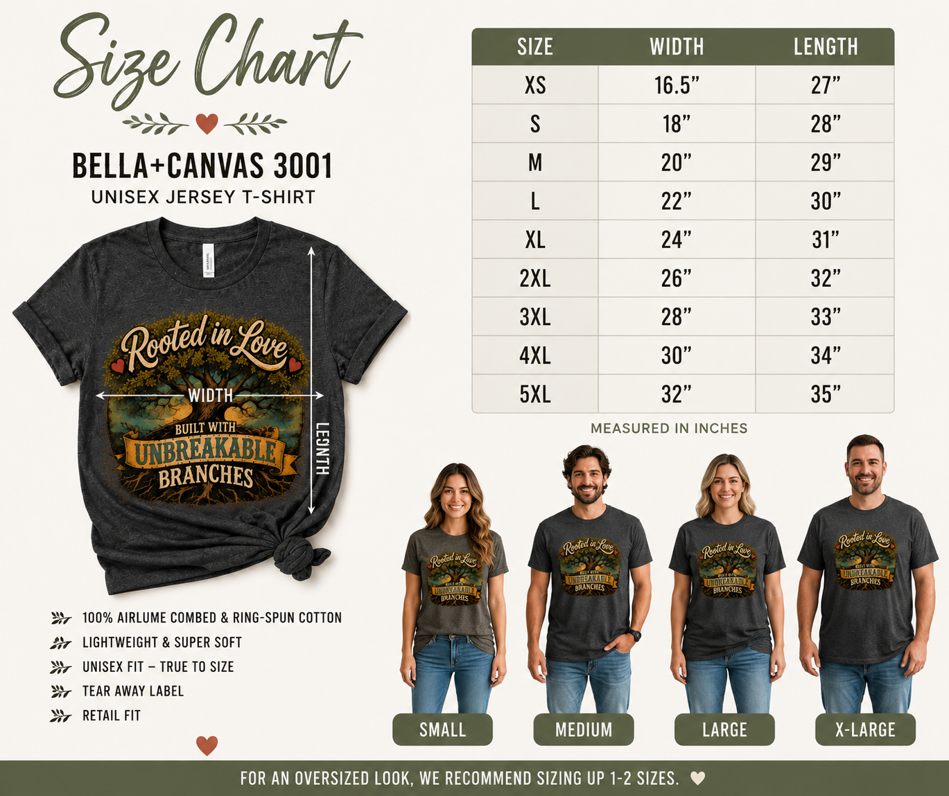 Rooted In Love Unbreakable Branches family tree Bella Canvas unisex tee
