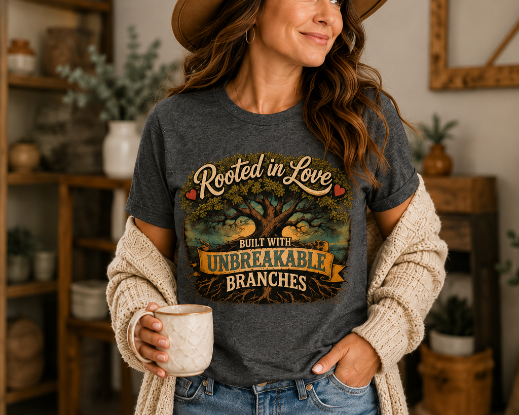 Rooted In Love Unbreakable Branches family tree Bella Canvas unisex tee