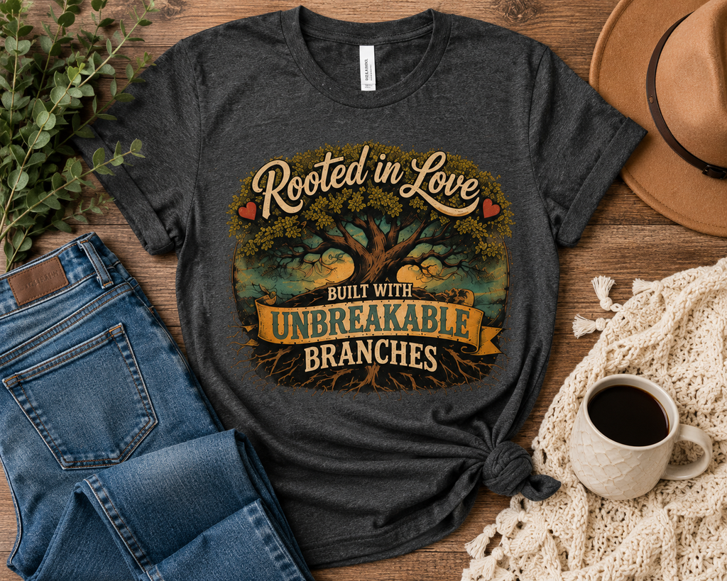 Rooted In Love Unbreakable Branches family tree Bella Canvas unisex tee