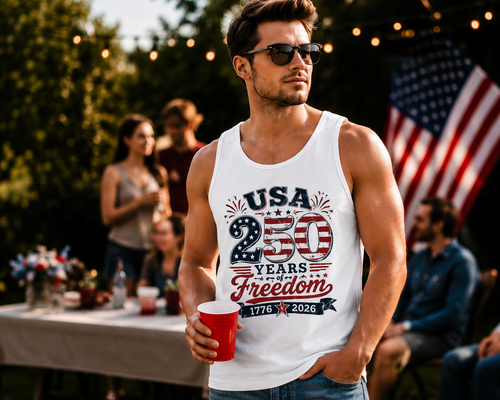 America 250 Red White & 250 Years of Freedom patriotic tank top