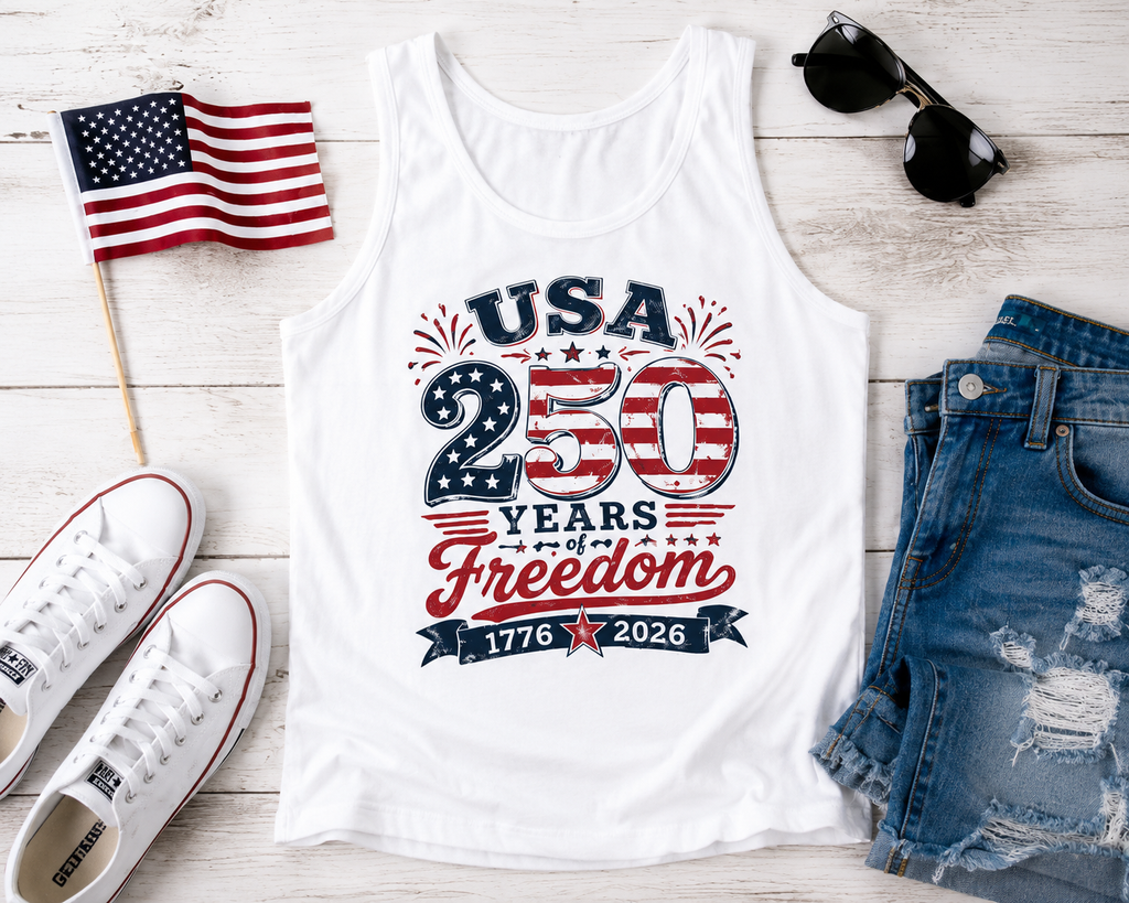 America 250 Red White & 250 Years of Freedom patriotic tank top