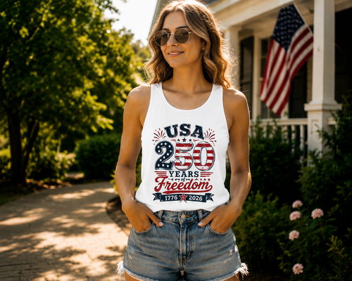 America 250 Red White & 250 Years of Freedom patriotic tank top