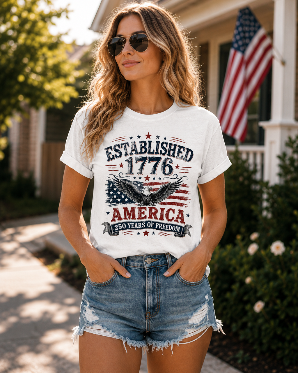 Established 1776 America 250 Years of Freedom Fourth of July Bella Canvas tee
