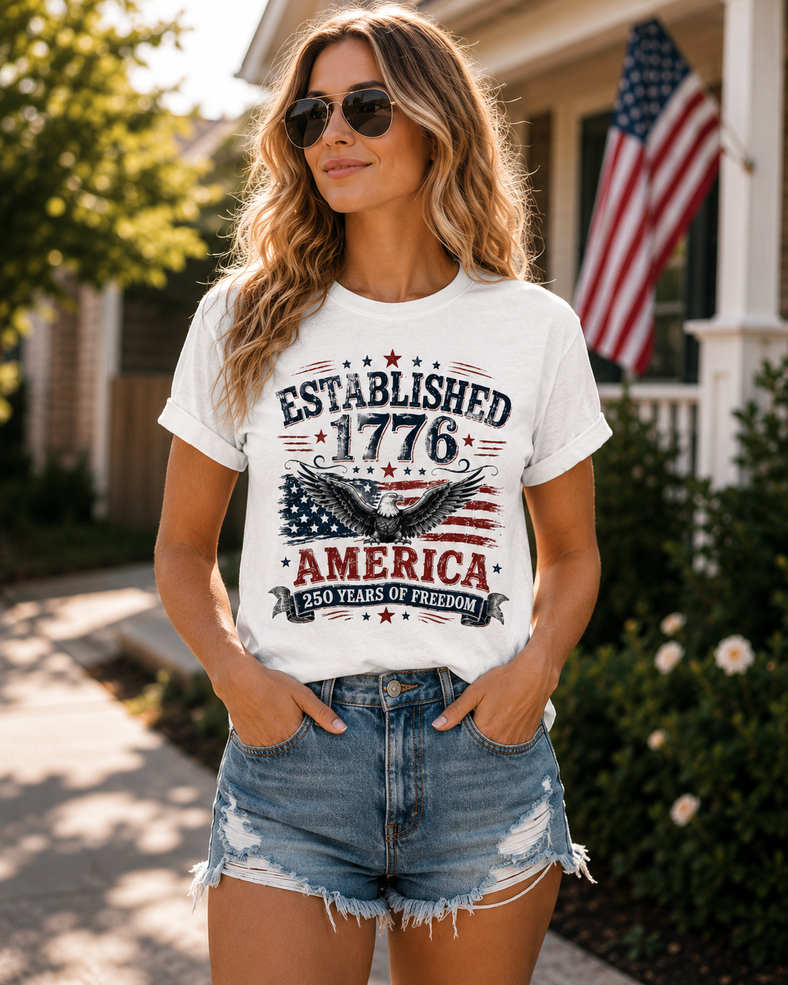 Established 1776 America 250 Years of Freedom Fourth of July Bella Canvas tee