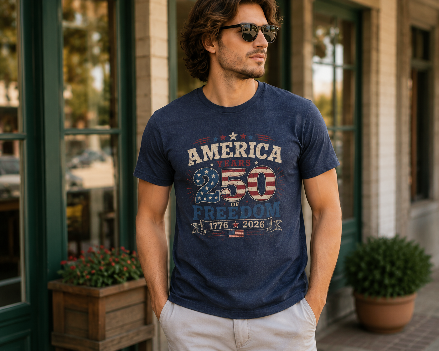 America 250 Years of Freedom 1776-2026 patriotic Independence Day Bella Canvas tee