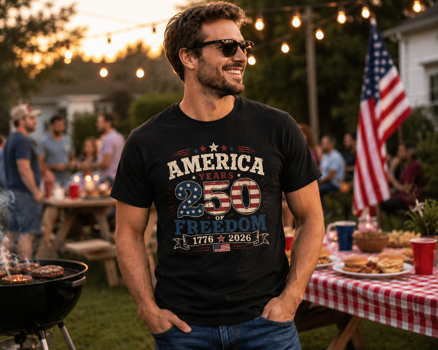 America 250 Years of Freedom 1776-2026 patriotic Independence Day Bella Canvas tee