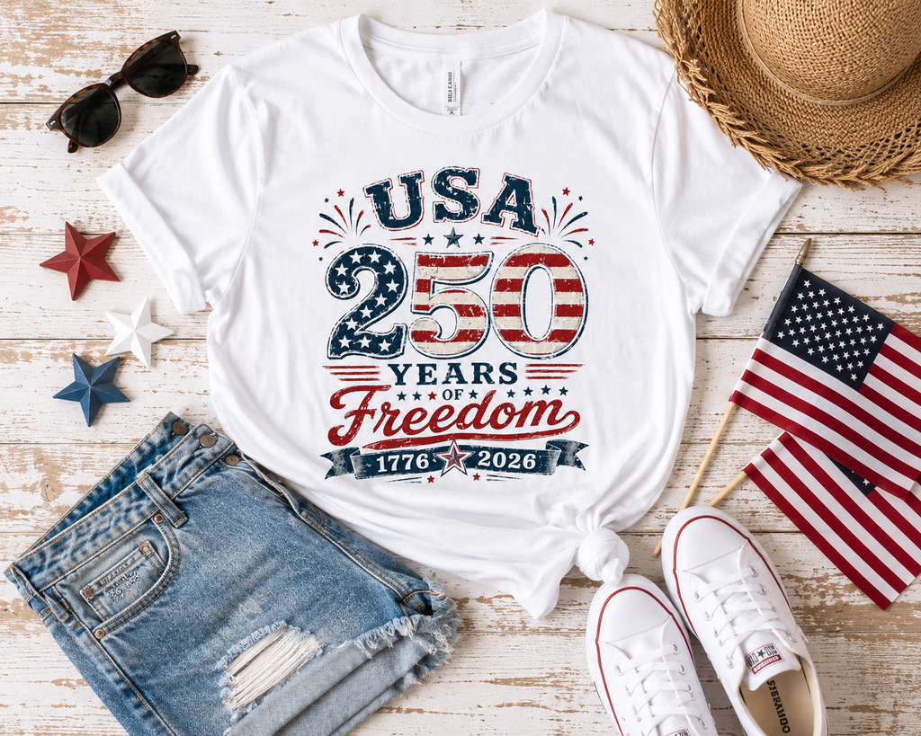 USA 250 Years of Freedom patriotic Fourth of July Bella Canvas unisex tee