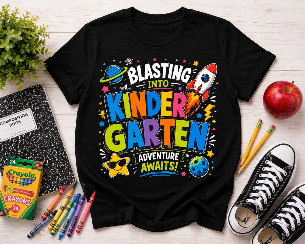 Blasting Into Kindergarten rocket ship kids back-to-school t-shirt