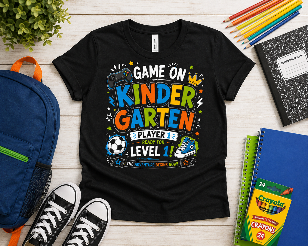 Game On Level Up Kindergarten Class of 2039 first day of school kids gamer tee