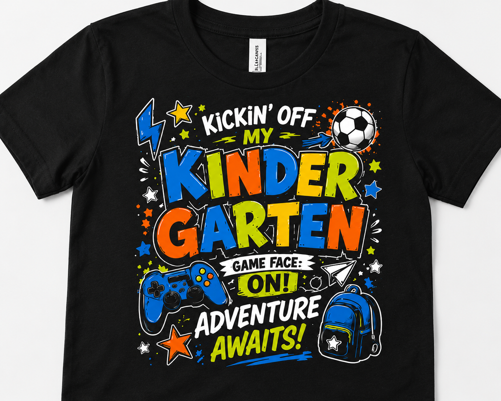 Kindergarten Gamer soccer Game Face On Level Up first day of school kids tee
