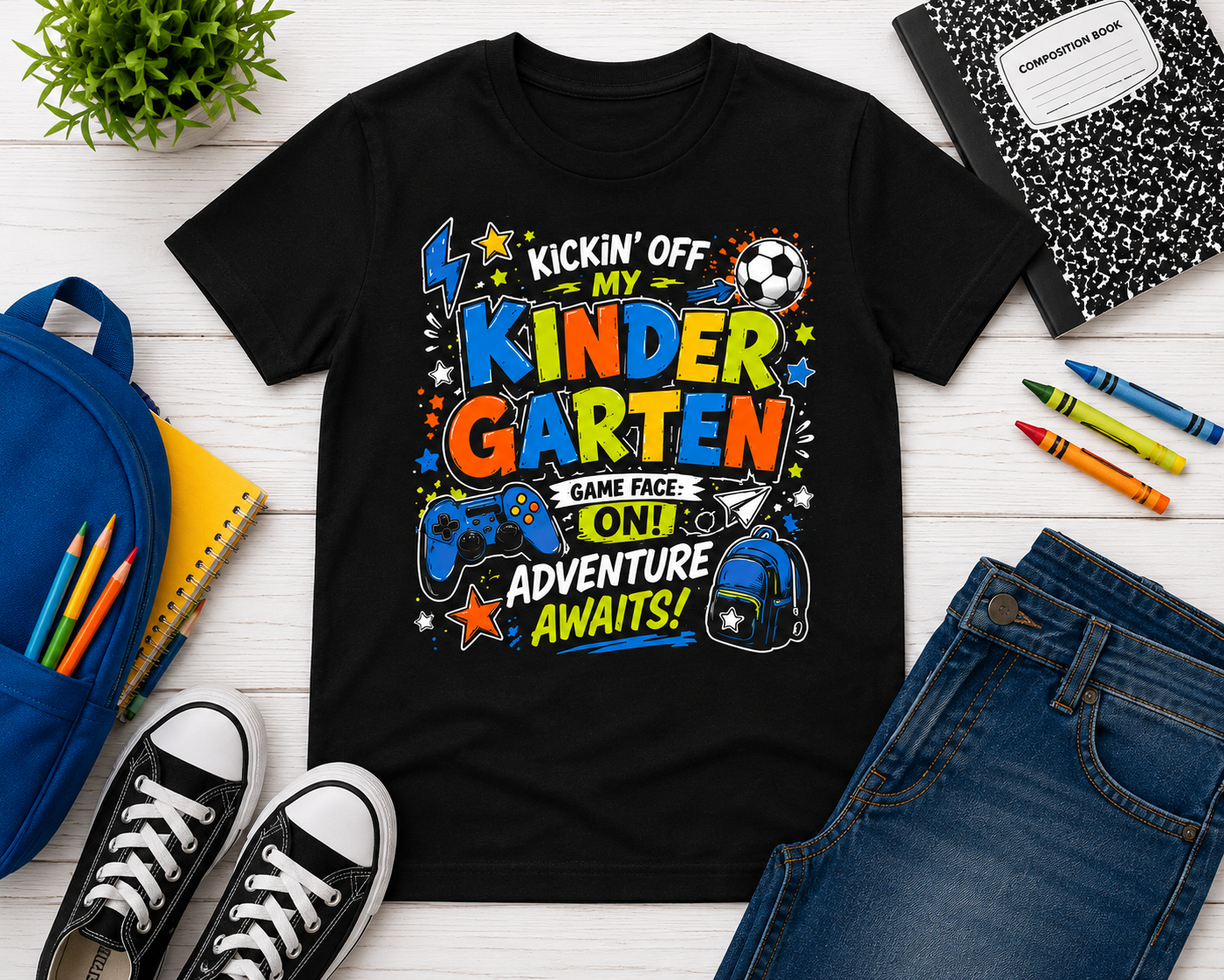 Kindergarten Gamer soccer Game Face On Level Up first day of school kids tee
