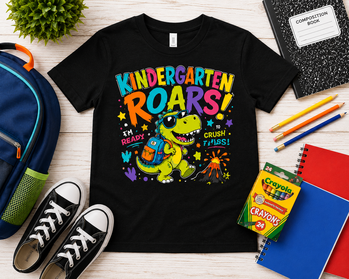 Kindergarten Dinosaur Roars first day of school kids dino back-to-school tee