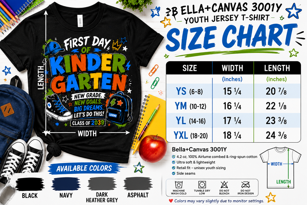 First Day of Kindergarten New Goals Big Dreams Class of 2039 kids back-to-school tee